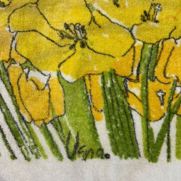 Set 4 Vera Neumann Burlington Yellow 1970s Bath& hand towels flower daffodil MCM - Picture 3 of 9